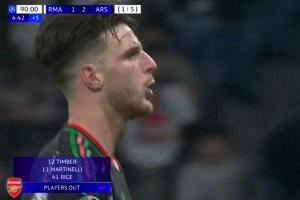 kaiyun sports-塔子哥太稳了枪手最后1分钟才换赖斯廷伯马丁，避免染黄停赛